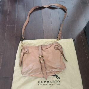 Authentic Burberry Tan Leather Shoulder Bag with Gold Hardware